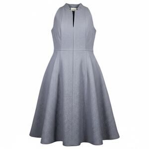 Akris Punto Women's Blue Textured Sleeveless Zipper Front Full Skirt Dress- Sz 8